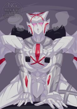 Rule 34 | 1girl, absurdres, blush, helmet, highres, mecha, no.1 sentai gozyuger, no humans, open mouth, otokamu, purple eyes, queen tegajune, robot, solo, solo focus, super sentai, tegajune, tokusatsu