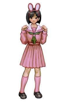 Rule 34 | 1girl, animal ears, black shoes, fake animal ears, green neckerchief, highres, meltted, neckerchief, pink serafuku, pink skirt, pink socks, pleated skirt, rabbit ears, school uniform, serafuku, shimizu hinako, shimizu hinako (pink rabbit costume), shoes, silent hill (series), silent hill f, simple background, skirt, socks, white background