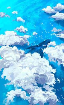 above_clouds absurdres animal animal_focus chinese_commentary cloud colorful commentary_request day fangpeii flock highres no_humans original outdoors scenery simple_bird whale