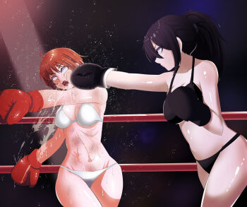 2girls artist_request blank_eyes boxing crosscounter fainted fainting multiple_girls ryona tagme unconscious
