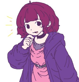 1girl amelia_(pathways) belt black_choker black_eyes choker coat commentary english_commentary long_sleeves looking_at_viewer moppynoko pathways_(game) shirt short_hair simple_background solo tongue tongue_out upper_body white_background