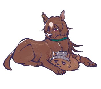 animal_ears animal_focus animalization beanie choker dog ears_through_headwear green_choker grey_hat hair_between_eyes happycricketbox hat highres nakayama_festa_(umamusume) pendant_choker purple_eyes recursive_animalization red_eyes simple_background sirius_symboli_(umamusume) tail umamusume white_background