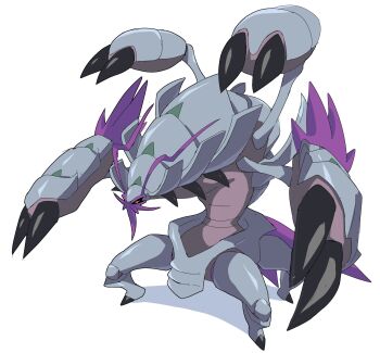 absurdres antennae armor black_claws black_sclera colored_sclera colored_skin commentary cross-shaped_pupils cyberlord1109 english_commentary extra_arms extra_legs facial_hair gen_7_pokemon giant_isopod goatee golisopod grey_skin highres isopod mega_golisopod mega_pokemon multicolored_skin mustache nintendo no_humans pokemon pokemon_(creature) pokemon_focus purple_skin purple_trim symbol-shaped_pupils two-tone_skin v-shaped_eyes yellow_eyes