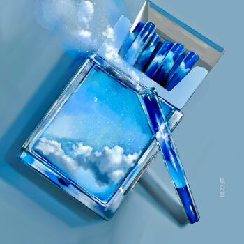 blue_sky cigarette cigarette_pack cloud commentary_request highres moon no_humans object_focus original sky smoke translation_request yasuta_kaii32i