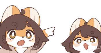 2girls :o ahoge animal_ears artist_self-insert blush bright_pupils brown_hair clone fox_ears fox_girl furry furry_female indie_virtual_youtuber kumecchi_(vtuber) looking_at_viewer meme multiple_girls open_mouth orange_fur pointing pointing_backward short_hair template torakuro_kumezu transparent_background two_soyjaks_pointing_(meme) virtual_youtuber white_pupils yellow_eyes