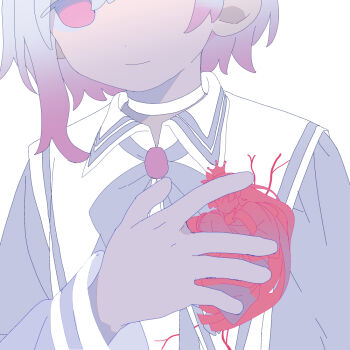 Rule 34 | 2girls, chinese commentary, choker, closed mouth, commentary request, curled up, d.y.x., gradient hair, hand on own chest, heart (organ), long hair, long sleeves, looking at viewer, mahou shoujo no majo saiban, mini person, minigirl, multicolored hair, multiple girls, neck ribbon, nikaido hiro, pink eyes, pink hair, ribbon, sakuraba ema, short hair, smile, upper body, white background, white ribbon