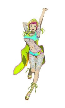 1girl comet_(gnosia) gnosia looking_at_viewer official_art simple_background smile source_request tagme tattoo