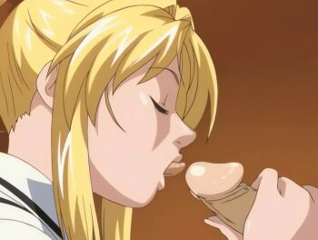 Rule 34 | 00s, 1boy, 1girl, 2006, animated, animated gif, anime screenshot, bible black, bible black only, blonde hair, classroom, closed eyes, fellatio, femdom, handjob, hetero, high ponytail, licking, licking penis, licking penis tip, oral, penis, penis grab, ponytail, saeki kaori, school, tagme, uncensored, veins, veiny penis