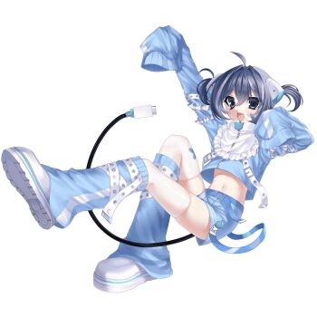1boy 2000s_(style) android animal_ears cable cable_tail cat_ears chobits crossdressing crossdressing_(mtf) fang frutiger_aero highres humanoid_robot indie_virtual_youtuber mechanical_tail multicolored_hair non-web_source nyaonix persocom_(chobits) pome_8 robot robot_ears solo tail tenshi_kaiwai trap twintails two-tone_hair usb_cable utau virtual_youtuber