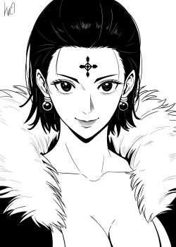 1girl absurdres breasts chrollo_lucilfer cleavage commentary earrings english_commentary facial_mark forehead_mark fur_trim genderswap genderswap_(mtf) greyscale hair_pulled_back highres hunter_x_hunter jewelry large_breasts lughost monochrome portrait short_hair simple_background solo white_background
