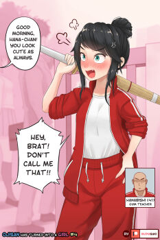 1girl 2boys angry blush english_text genderswap genderswap_(mtf) gym_uniform highres multiple_boys original rudy_saki