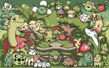 bellossom budew bulbasaur cacnea celebi cherubi chikorita cloud cottonee creature deerling deerling_(summer) exeggcute exeggutor fangs flower gen_1_pokemon gen_2_pokemon gen_3_pokemon gen_4_pokemon gen_5_pokemon gradient_background grass green_eyes green_theme grin hair_ornament hoppip horns ivysaur jumpluff leaf_hair_ornament leafeon legendary_pokemon looking_at_another looking_at_viewer meganium mythical_pokemon nintendo no_humans oddish open_mouth pansage paul_robertson petilil pixel_art pokemon pokemon_(creature) red_eyes seedot serperior shaymin shaymin_(land) shroomish single_horn sitting skiploom smile stacking standing sunkern swadloon torterra tree treecko turtwig weepinbell