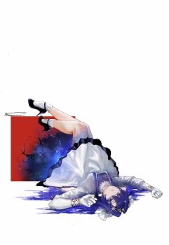 1girl :o absurdres black_footwear black_hairband blonde_hair blue_eyes blue_hair colored_inner_hair dated dress full_body gloves hair_intakes hair_ornament hairband high_heels highres legs_up lin_mas long_hair looking_at_viewer lying multicolored_hair on_back reverse:1999 short_dress signature socks solo square star_(symbol) star_hair_ornament starry_skin upside-down voyager_(reverse:1999) white_background white_dress white_gloves white_socks