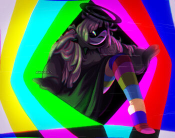 1girl deltarune dress english_text halo halojack_(huecycles) highres huecycles long_skirt original sharp_teeth skirt solo solo_focus standing teeth utdr_(toby_fox)