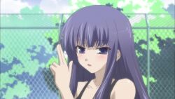 Rule 34 | 1girl, animated, anime screenshot, baka to test to shoukanjuu, bikini, blowing bubbles, blue eyes, blue hair, breasts, bubble, cleavage, female focus, hair ornament, highres, kirishima shouko, long hair, matching hair/eyes, medium breasts, midriff, mouth under water, navel, partially submerged, pool, poolside, skirt, skirted swimsuit, smile, solo, swimsuit, tagme, very long hair, video, water