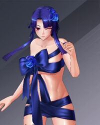 1girl 3d action_taimanin alternate_costume alternate_hairstyle animated braid breasts curvy high_ponytail hime_cut index_finger_raised large_breasts light_smile lilith-soft long_hair looking_at_viewer naked_ribbon navel official_alternate_costume ponytail red_eyes ribbon screencap shiny_skin smile sound standing taimanin_(series) talking third-party_edit very_long_hair video wide_hips yatsu_murasaki