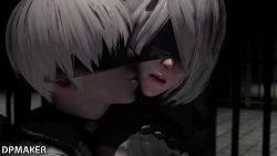 1boy 1girl 20s 2b_(nier:automata) 3d 60fps 9s_(nier:automata) age_difference android animated artist_name backpack bag bars black_choker black_coat black_dress black_gloves blender_(medium) blindfold bored breasts choker close-up coat dpmaker dress forced gloves hairband hand_on_another's_chest hetero highres hug indoors kiss kissing_cheek licking licking_another's_face long_sleeves looping_animation medium_breasts mole mole_under_mouth multicolored_gloves nier:automata nier_(series) platinumgames prison puffy_sleeves pushing pushing_away short_hair shota size_difference square_enix standing tongue tongue_out video white_gloves white_hair