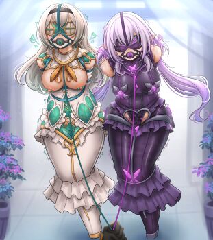 3girls absurdres armbinder arms_behind_back ball_gag ballet_boots bare_shoulders bdsm black_dress black_gloves black_hairband black_panties blindfold blush bondage bound bound_ankles bound_arms bound_legs bound_wrists breast_bondage breasts bride bug butterfly castorice_(honkai:_star_rail) clothing_cutout commentary commission crotch_cutout dankestofdans dress egg_vibrator english_commentary firefly_(honkai:_star_rail) gag gag_harness gagged gloves green_dress green_panties grey_hair hair_between_eyes hair_intakes hairband harem heart highres honkai:_star_rail honkai_(series) insect large_breasts large_variant_set leash leash_pull legbinder long_hair multiple_girls neckerchief nipple_clamps nipples orange_neckerchief panties pixiv_commission pov pov_hands purple_butterfly purple_dress purple_hair restrained sex_toy stelle_(honkai:_star_rail) textless_version trailblazer_(honkai:_star_rail) two-tone_dress underwear variant_set very_long_hair vibrator vibrator_under_clothes vibrator_under_panties viewer_holding_leash wedding_dress white_dress