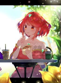 breasts commission large_breasts nemu_(ut_kakinotane) pyra_(xenoblade) red_eyes red_hair skeb_commission xenoblade_chronicles_(series) xenoblade_chronicles_2