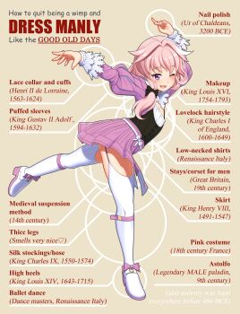 Rule 34 | 1boy, absurdres, arms up, astolfo (fate), ballet, ballet boots, blush, bow, circle, crossdressing, crossdressing (mtf), english text, fashion, fate (series), flat chest, footwear bow, footwear ribbon, hadaparuka, heart, highres, history, leaning forward, leg up, long hair, long sleeves, looking away, one eye closed, pink eyes, pink hair, pink skirt, pleated skirt, ponytail, skirt, smile, solo, thighs, trap, white legwear, yellow background