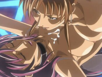 00s 1futa 1girl 2007 animated animated_gif anime_screenshot bible_black bible_black_new_testament bouncing_breasts breasts chocker closed_eyes cum cum_on_body futa_with_female futanari green_eyes hetero ichikawa_aki imari_kurumi jewelry large_breasts long_hair nipples nude purple_hair restrained shin_bible_black tagme teasing