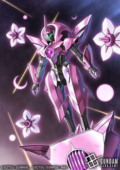 amasaki_yusuke bit_(gundam) commentary_request copyright_logo copyright_name copyright_notice farsia gundam gundam_age gundam_card_game horns logo mecha mobile_suit no_humans official_art pedestal robot science_fiction single_horn solo space