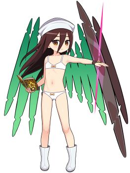 1girl ami_(ammy33) book boots bow bow_bra bow_panties bra brown_hair cameltoe etrian_odyssey female_focus fingerless_gloves flat_chest full_body gloves hat holding holding_book large_variant_set loli long_hair looking_at_viewer magic navel open_book orange_bow orange_eyes outstretched_arm panties sekaiju_no_meikyuu sekaiju_no_meikyuu_3 solo standing star_(symbol) underwear variant_set white_boots white_bra white_hat white_panties zodiac_(sekaiju) zodiac_2_(sekaiju)