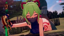 1boy 1girl 3d anal animated arm_grab artist_name asian ass bandages bare_shoulders body_markings bottomless bouncing_ass bouncing_breasts breasts choirbox clothed_female_nude_male clothing_aside crop_top doggystyle earrings eyeliner from_behind g-string genshin_impact gloves grabbing_another&#039;s_hair green_hair hair_ornament hair_ribbon hetero hilichurl_(genshin_impact) holding_another&#039;s_hair jewelry jiggle koikatsu_(medium) kuki_shinobu makeup mask micro_panties mihoyo moaning monster multiple_views ninja nude outdoors pale_skin panties panties_aside penis ponytail pulling_another&#039;s_hair purple_eyes ribbon sex sex_from_behind small_breasts sound sound_effects standing standing_sex sword thong underwear video weapon