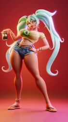 1girl 2024 3d alternate_costume alternate_skin_color animated aqua_hair ass bikini bikini_under_clothes blue_eyes blue_shorts blush bracelet brazilian_flag brazilian_flag_print brazilian_miku breasts cleavage clenched_hand commentary contrapposto crop_top dark-skinned_female dark_skin denim denim_shorts double_v drsleepy earrings english_commentary exposed_pocket eyeliner eyewear_on_head flag_print flower full_body grin hair_flower hair_ornament hatsune_miku hibiscus highres huge_ass jewelry kneepits large_breasts lips long_hair makeup midriff multiple_bracelets multiple_views navel off-shoulder_shirt off_shoulder one_eye_closed red_background shadow shirt short_sleeves shorts side-tie_bikini_bottom sideways_glance simple_background smile solo standing sunglasses swimsuit tan tanline taut_clothes teeth thighs tongue tongue_out torn_clothes torn_shorts tree turnaround twintails unzipped upper_teeth_only v very_long_hair video vocaloid w_arms watermark whale_tail_(clothing) white_background