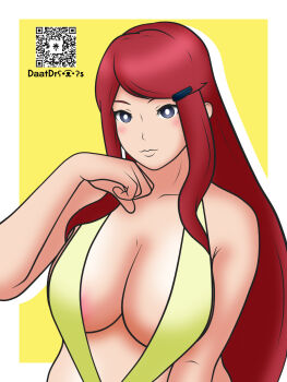 1girl blue_eyes blush breasts daatdraws large_breasts long_hair naruto_(series) red_hair swimsuit uzumaki_kushina