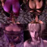 1boy 3d 4girls animated armor black_hair blonde_hair blonde_twist blue_eyes bodysuit bouncing_breasts breasts choker cleavage clothed_female_nude_male collarbone detached_sleeves downblouse drill_hair earrings erection frilled_skirt frills garter_straps gem goddess_bracelet goddess_guards goddess_headdress goddess_robe gothic_lolita hair_over_one_eye hand_on_own_hip handjob hetero holding hood huge_breasts isabella_valentine jewelry jiggle large_breasts lipstick lolita_fashion looking_at_viewer makeup miniskirt multiple_girls namco necklace noname55 nude outdoors pauldrons pearl_(gemstone) penis pov purple_lips revealing_clothes rubbing short_hair shoulder_armor skin_tight skirt smile sophitia_alexandra soul_calibur soulcalibur soulcalibur_iv soulcalibur_v source_filmmaker_(medium) split_screen standing taki_(soulcalibur) uncensored underboob video viola_(soulcalibur) white_hair