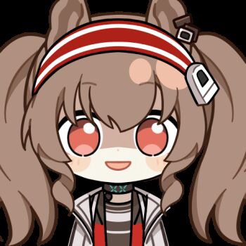 1girl :d angelina_(arknights) animal_ears animated animated_gif arknights black_choker brown_hair chinese_commentary choker chunye_haruya coat commentary_request dot_nose earpiece fox_ears hair_between_eyes hairband holding holding_knife infection_monitor_(arknights) jacket knife long_hair looking_at_viewer lowres material_growth open_clothes open_coat open_jacket open_mouth oripathy_lesion_(arknights) red_eyes red_hairband red_jacket sanpaku second-party_source smile solo striped_clothes striped_hairband transparent_background twintails two-tone_hairband upper_body white_coat yandere