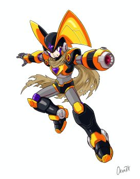Rule 34 | 1boy, absurdres, adapted costume, arm cannon, armor, bass (mega man), black armor, black helmet, brown cloak, chest jewel, cloak, dauntedx, forehead jewel, full body, helmet, highres, male focus, mega man (classic), mega man (series), simple background, solo, weapon, white background