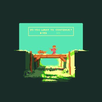 1other absurdres bridge day dialogue_box dialogue_options faceless green_theme highres original outdoors pixel_art pulling scenery solo ventiquepxl wagon walking wooden_bridge