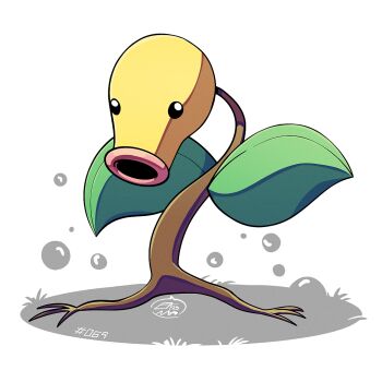 bellsprout full_body gen_1_pokemon leaf looking_at_viewer mistray-art nintendo no_humans plant_monster pokemon pokemon_(creature) signature simple_background solo white_background
