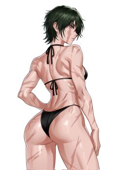 Rule 34 | 1girl, ass, bikini, breasts, burn scar, commentary, green hair, highres, huge ass, jujutsu kaisen, multiple scars, pcharlesart, scar, scar on arm, scar on back, scar on breasts, scar on face, scar on leg, scars all over, solo, swimsuit, untranslatable commentary, toned, toned female, too many, zen'in maki