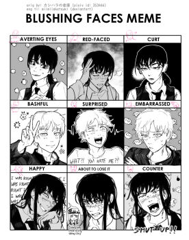 1boy 3girls alt_text bomb chainsaw_man chart clenched_teeth closed_eyes commentary criss-cross_halter denji_(chainsaw_man) english_commentary english_text explosive facial_scar fami_(chainsaw_man) grin halterneck highres knife low_twintails mitaka_asa multiple_girls necktie open_mouth scar scar_on_cheek scar_on_face scar_on_nose sharp_teeth smile spect_ion sweatdrop teeth twintails war_devil_(chainsaw_man) yoru_(chainsaw_man)