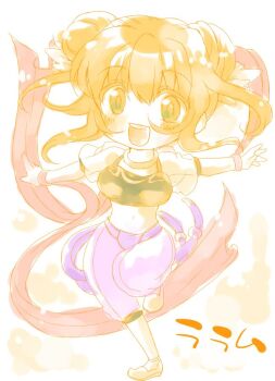 1girl breasts dancer double_bun fire_emblem fire_emblem:_the_binding_blade green_eyes hair_bun larum_(fire_emblem) medium_breasts midriff nintendo open_mouth orange_hair smile solo sorakaza