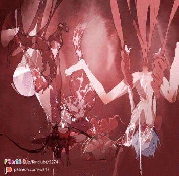 3girls animated animated_gif breast_sucking breasts censored cum cum_in_pussy ear_sex gigantic_breasts group_sex lactation long_hair lowres milk milking multiple_girls nipples nude orange_eyes orange_hair orgy original patreon_username pee restrained skull_fucking small_breasts stomach_bulge suspension tentacle_sex tentacles upside-down vaginal watermark wawa_(lingomogu) web_address