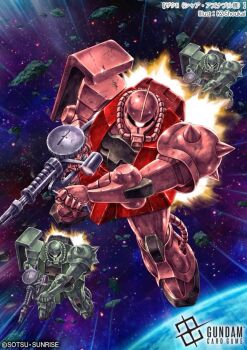 artist_request asteroid cable copyright_notice damaged debris dirty earth_(planet) fleet gun gundam gundam_card_game highres in_orbit logo machine_gun machinery mecha mecha_focus mobile_suit mobile_suit_gundam motion_lines nebula no_humans planet radio_antenna realistic robot scan science_fiction scope shield shoulder_spikes space spacecraft spikes star_(sky) sunrise_(company) thrusters traditional_media weapon zaku_ii zaku_ii_s_char_custom zeon