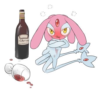 Rule 34 | 1other, alcohol, blue skin, blush, bottle, closed mouth, colored skin, crossed arms, cup, drink, drinking glass, drooling, drunk, forehead jewel, full body, gem, gen 4 pokemon, happy, legendary pokemon, licking lips, looking at viewer, mesprit, multicolored skin, multiple tails, nintendo, nose blush, other focus, pink skin, pokemon, pokemon (creature), red gemstone, simple background, sketch, smile, solo, squeans, tail, tongue, tongue out, tosx, two-tone skin, two tails, white background, wine, wine bottle, wine glass, yellow eyes