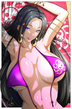 1girl bikini boa_hancock breasts dark-sq7 huge_breasts long_hair one_piece swimsuit