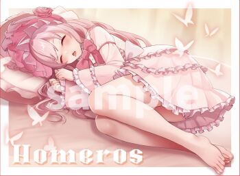 1ch1ka81 1girl blush digimon digimon_story:_time_stranger drooling feet hat homeros_(digimon) loli pink_hair sleeping