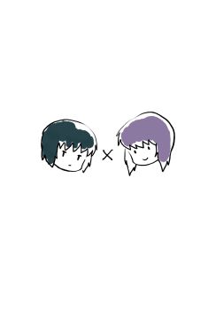 2girls aizheajsee black_hair black_outline ghost_in_the_shell ghost_in_the_shell:_stand_alone_complex head_only highres kusanagi_motoko light_smile multiple_girls multiple_persona outline purple_hair serious white_background