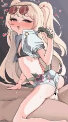 1boy 1girl age_difference animated ass azur_lane bache_(azur_lane) bache_(gorgeous_speed-star)_(azur_lane) bar_censor blush censored clothed_sex cum cum_in_pussy denim denim_shorts dove_pixie drooling girl_on_top grinding hetero loli lowres money penis prostitution riding sex short_shorts shorts size_difference solo_focus tagme vaginal video