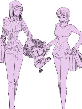 1boy 2girls age_difference commentary_request happy highres multiple_girls nami_(one_piece) nico_robin one_piece size_difference smile tony_tony_chopper