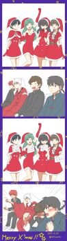Rule 34 | 4boys, 4girls, absurdres, animal ears, creator connection, crossover, dog ears, gaijin 4koma (meme), highres, higurashi kagome, inuyasha, inuyasha (character), kyoukai no rinne, lum, mamiya sakura, meme, moroboshi ataru, multiple boys, multiple crossover, multiple girls, ranma 1/2, rokudou rinne, santa costume, saotome ranma, shichi (fumitukiliu2), tendou akane, translation request, urusei yatsura