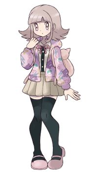 1girl absurdres bow bowtie cam_(makoanns) commission danganronpa_(series) danganronpa_2:_goodbye_despair gen_1_pokemon gengar highres jacket mary_janes nanami_chiaki nintendo open_clothes open_jacket pink_bag pink_bow pink_bowtie pink_eyes pink_hair pink_jacket pink_shoes poke_ball pokemon school_uniform shoes short_hair skirt