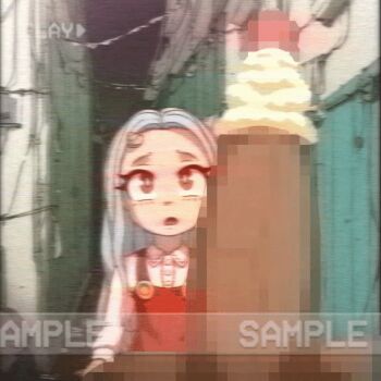 1boy 1girl allyway angelauxes animated animated_gif blue_hair boku_no_hero_academia brown_eyes censored eri_(boku_no_hero_academia) head_out_of_frame horns imminent_penetration imminent_rape little_horn loli penis penis sample_watermark smegma static watermark worried