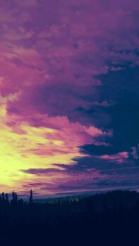 artist_name cloud cloudy_sky commentary_request evening forest highres iriza_katou landscape multicolored_clouds nature no_humans original outdoors scenery sky sky_focus watermark